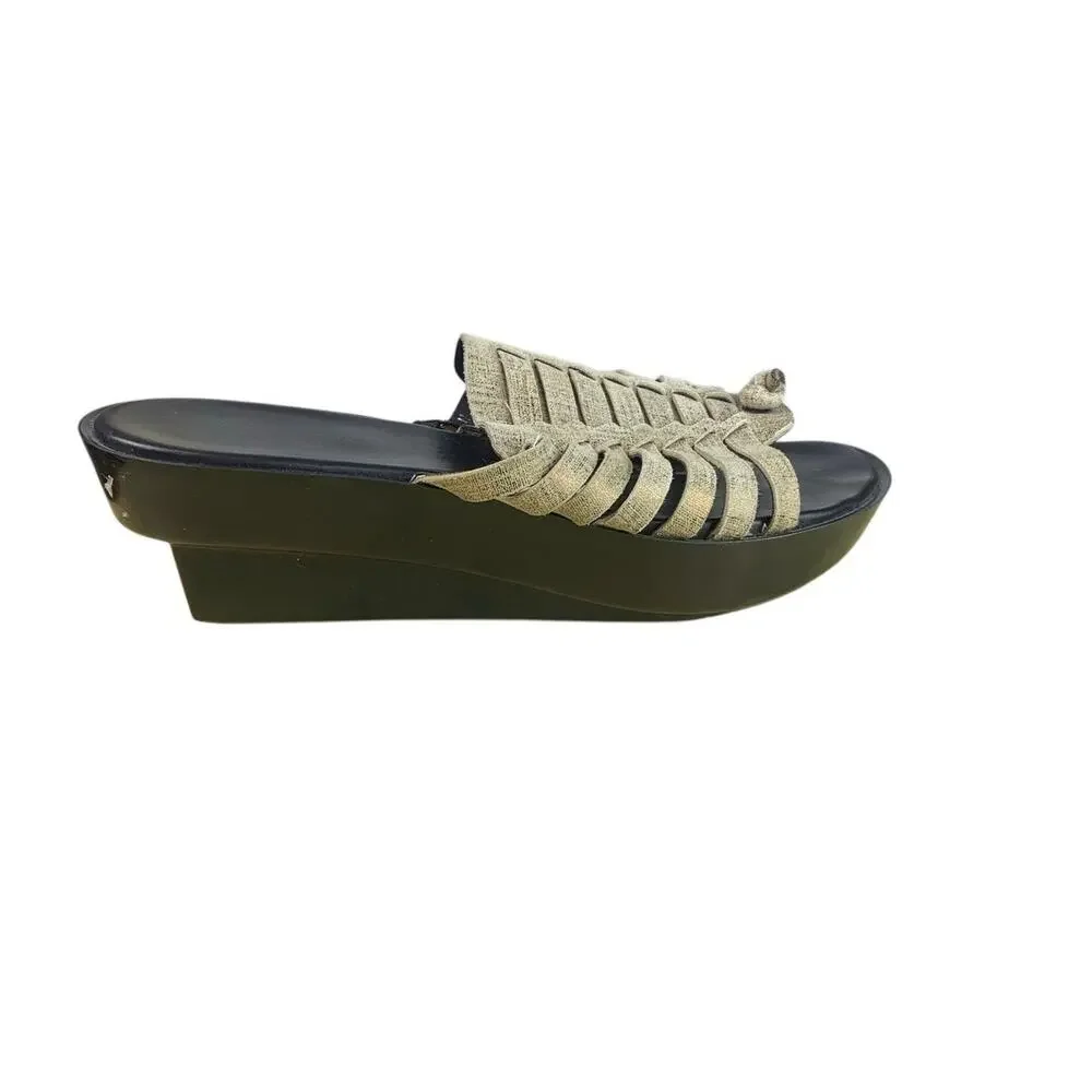 Donald J Pliner Cissy Platform Sandals Gold Black Leather 8.5